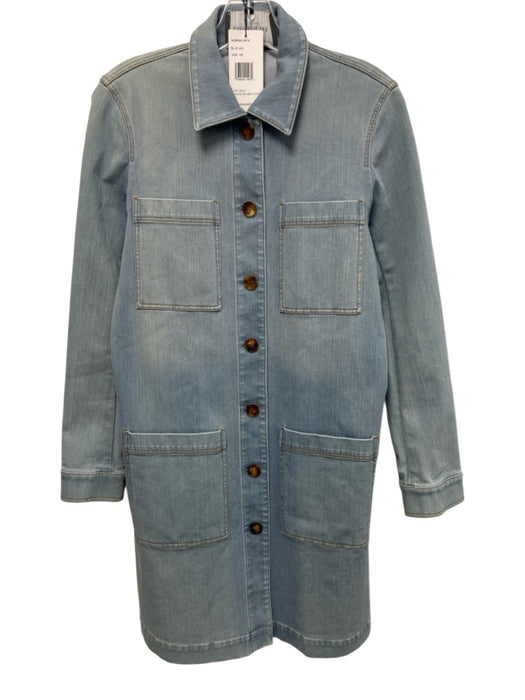 Lafayette 148 Size XS Light Wash Cotton Denim Button Front Faded Collar Dress Light Wash / XS