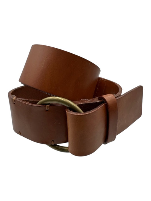 Theory Brown Leather Brass Circle Buckle Belts Brown / Small