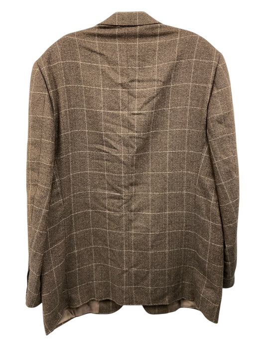Ermenegildo Zegna Brown & White Alpaca Grid 3 button Men's Blazer Brown & White / 56