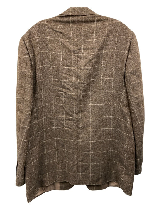 Ermenegildo Zegna Brown & White Alpaca Grid 3 button Men's Blazer Brown & White / 56