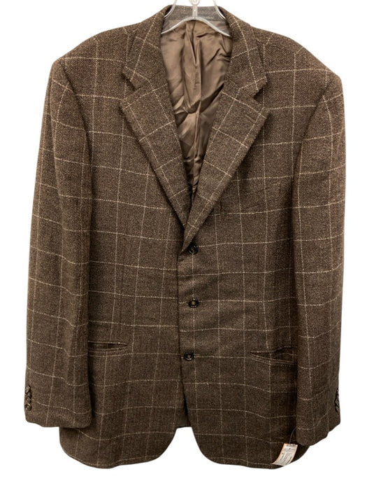 Ermenegildo Zegna Brown & White Alpaca Grid 3 button Men's Blazer Brown & White / 56