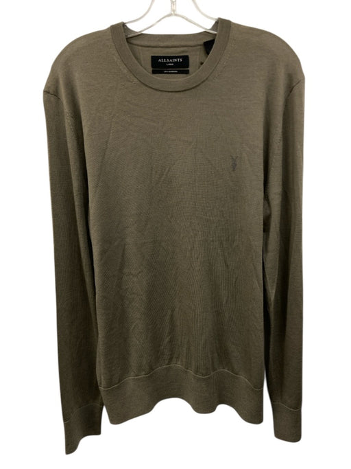 All Saints NWT Size L Olive Green Merino Wool Solid Men's Long Sleeve Shirt Olive Green / L