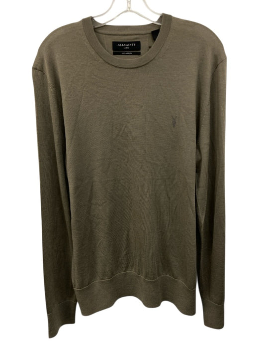 All Saints NWT Size L Olive Green Merino Wool Solid Men's Long Sleeve Shirt Olive Green / L