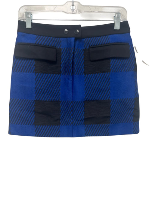 Rag & Bone Size 00 Black & Blue Wool Blend Plaid Zip & Snap Mini Skirt Black & Blue / 00