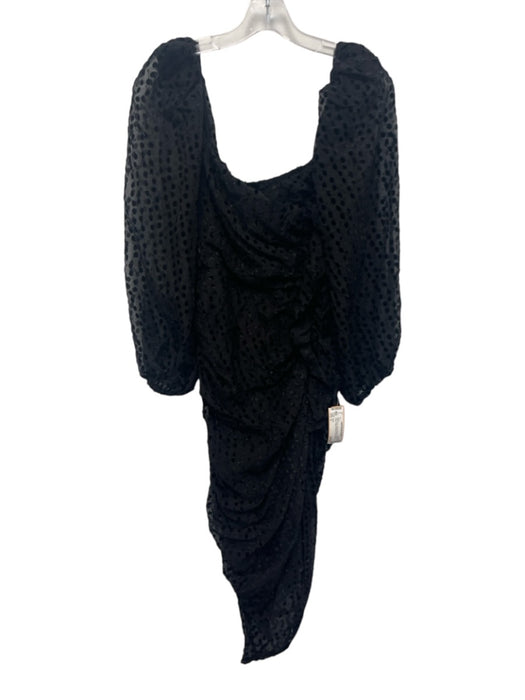 ASTR Size S Black Viscose Blend Flocked Velvet Dotted Ruched Mini Dress Black / S