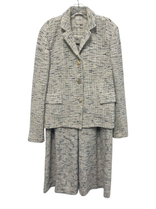 St John Size 12 Cream & Gray Cotton Blend Tweed Ornate buttons Blazer Jacket Cream & Gray / 12