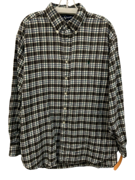 Ralph Lauren Size XL White & Brown Cotton Plaid Flannel Men's Long Sleeve Shirt White & Brown / XL