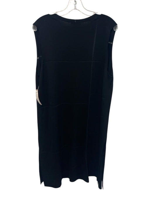 Lafayette 148 Size Large Black Viscose Blend Sleeveless Grid Side Slit Cardigan Black / Large