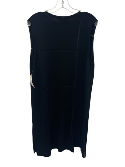 Lafayette 148 Size Large Black Viscose Blend Sleeveless Grid Side Slit Cardigan Black / Large