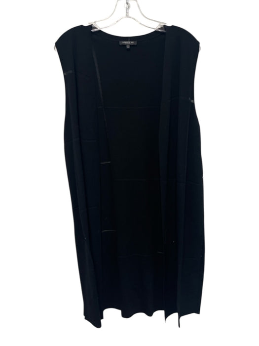 Lafayette 148 Size Large Black Viscose Blend Sleeveless Grid Side Slit Cardigan Black / Large