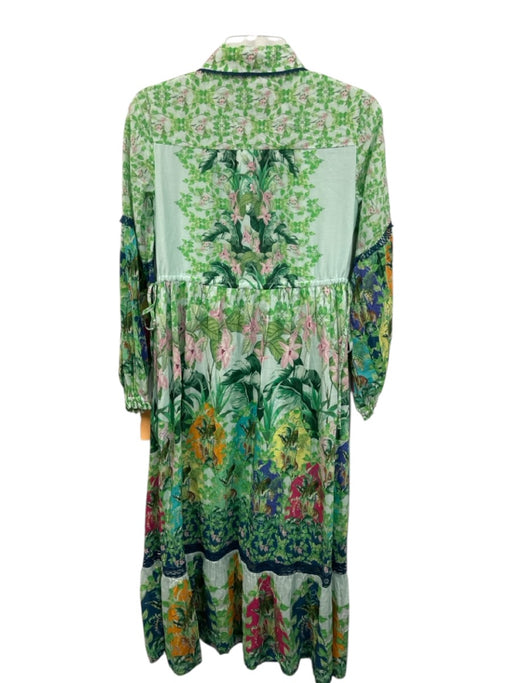 By Anthropologie Size XXS Green & Blue Cotton & Silk Flora & Fauna Dress Green & Blue / XXS