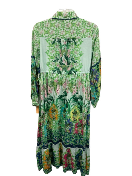 By Anthropologie Size XXS Green & Blue Cotton & Silk Flora & Fauna Dress Green & Blue / XXS