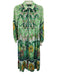 By Anthropologie Size XXS Green & Blue Cotton & Silk Flora & Fauna Dress Green & Blue / XXS