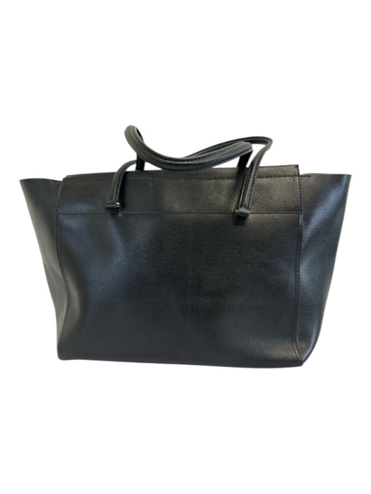 Tory Burch Black Leather Zip Top Two Handles Side Pocket Tote Bag Black