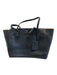 Tory Burch Black Leather Zip Top Two Handles Side Pocket Tote Bag Black