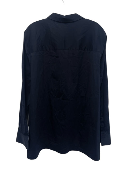Lafayette 148 Size XL Navy Blue Cotton Long Sleeve Asymmetrical Buttons Top Navy Blue / XL