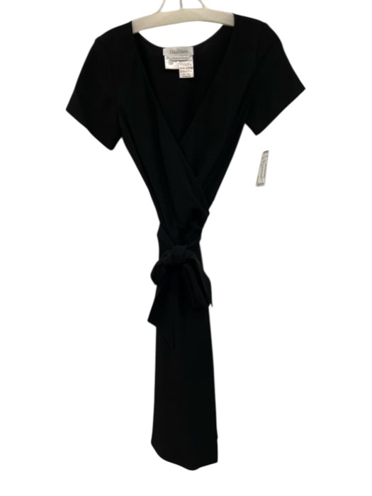 Max Mara Size s / 4 Black Triacetate Blend Short Sleeve Wrap Tie Waist Dress Black / s / 4