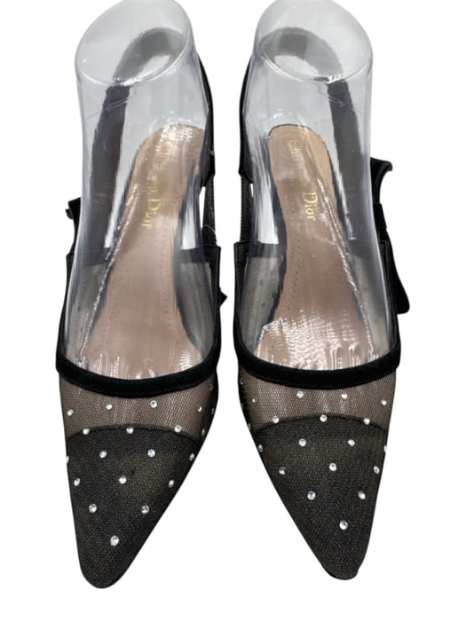 Christian Dior Shoe Size 36 Black & Silver Mesh Suede Crystal Embellished Pumps Black & Silver / 36