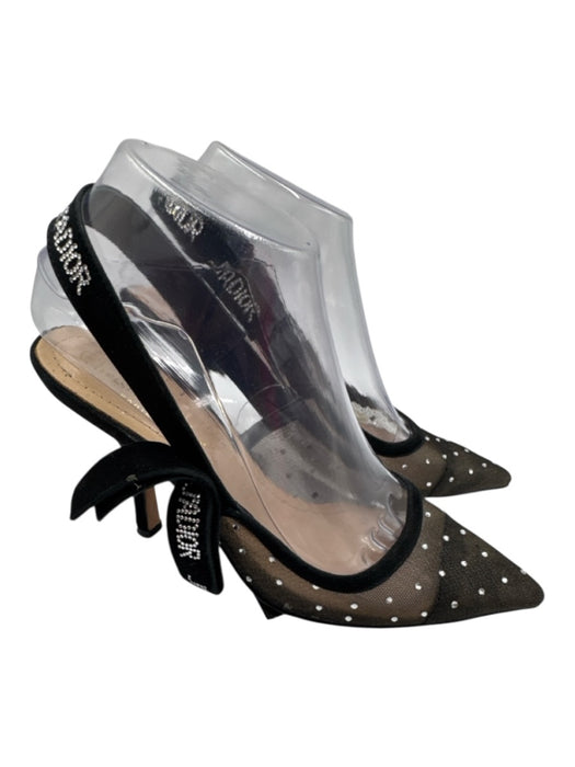 Christian Dior Shoe Size 36 Black & Silver Mesh Suede Crystal Embellished Pumps Black & Silver / 36
