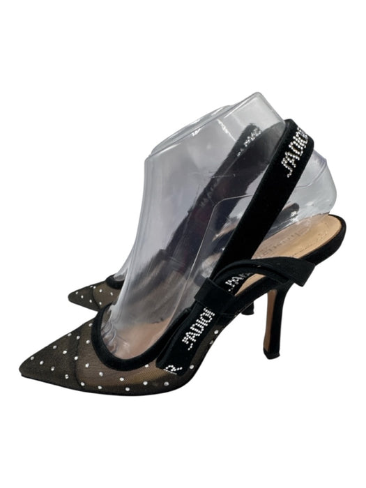 Christian Dior Shoe Size 36 Black & Silver Mesh Suede Crystal Embellished Pumps Black & Silver / 36