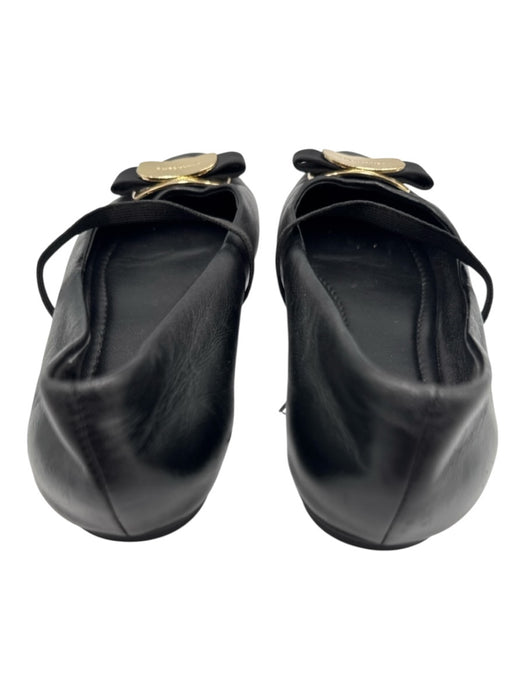 Salvatore Ferragamo Shoe Size 4.5 Black & Gold Leather Grosgrain Bow Strap Flats Black & Gold / 4.5