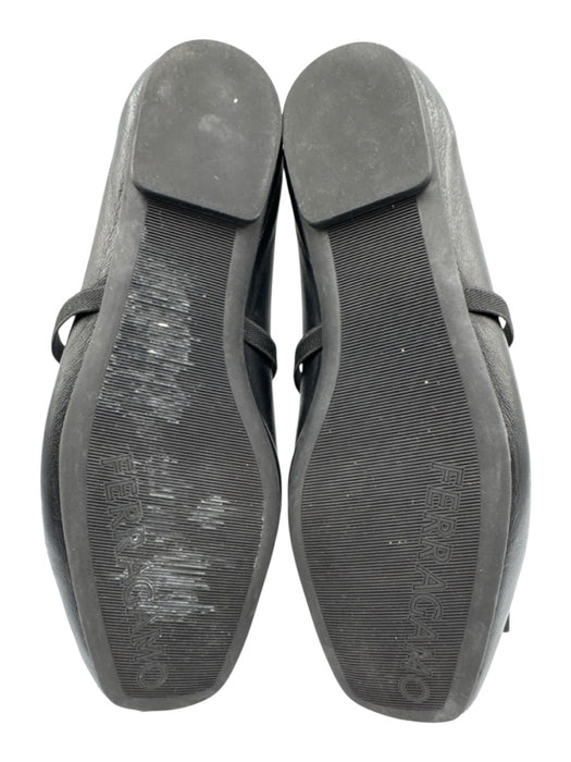 Salvatore Ferragamo Shoe Size 4.5 Black & Gold Leather Grosgrain Bow Strap Flats Black & Gold / 4.5