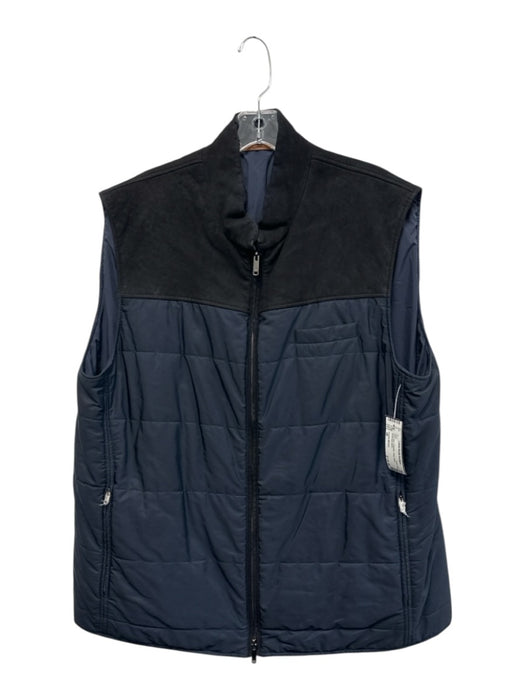 Luciano Barbera Size 58 Navy Blue Polyester Solid Zipper Men's Vest Navy Blue / 58
