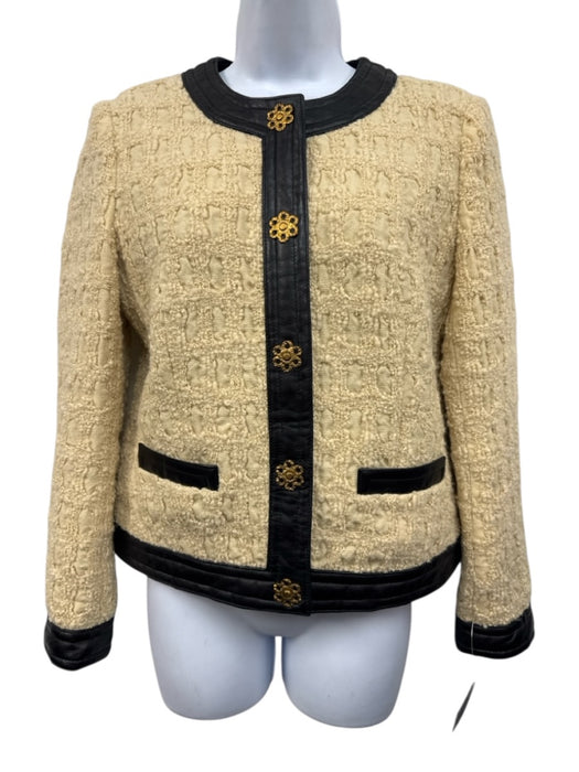 Tory Burch Size 4 Beige & Black Wool Blend Long Sleeve Button Front Jacket Beige & Black / 4