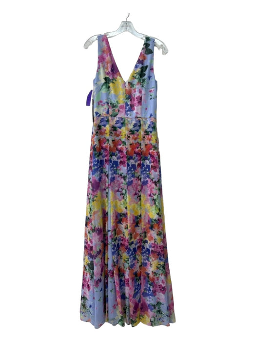 David Meister Size 6 Lilac & Multi Polyester Floral Abstract Sleeveless Gown Lilac & Multi / 6