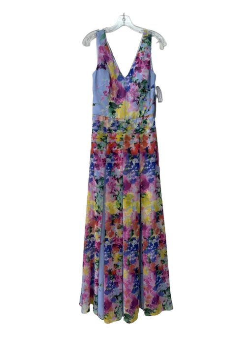 David Meister Size 6 Lilac & Multi Polyester Floral Abstract Sleeveless Gown Lilac & Multi / 6
