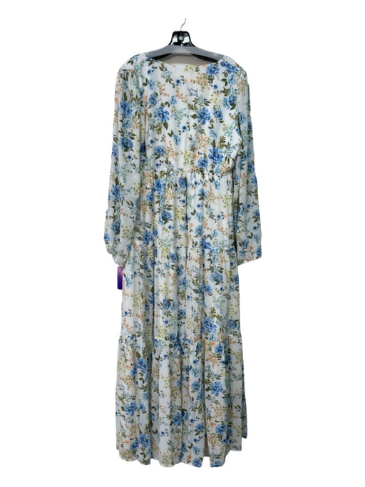 Sugar + Lips Size M White, Blue, Green Polyester Floral Long Sheer Sleeve Dress White, Blue, Green / M