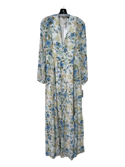 Sugar + Lips Size M White, Blue, Green Polyester Floral Long Sheer Sleeve Dress White, Blue, Green / M