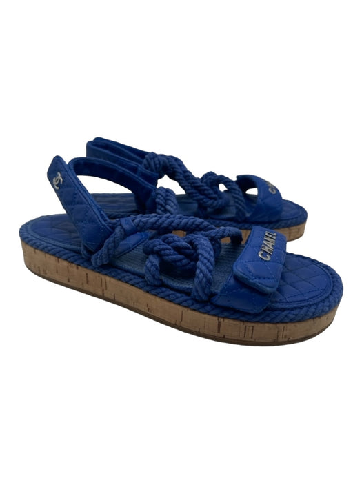 Chanel Shoe Size 39 Blue Leather Rope Cork Velcro Sandals Blue / 39