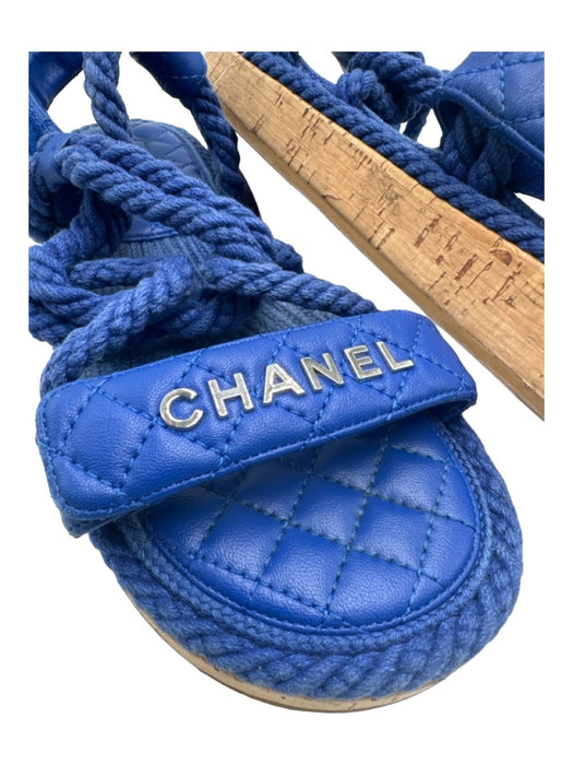 Chanel Shoe Size 39 Blue Leather Rope Cork Velcro Sandals Blue / 39