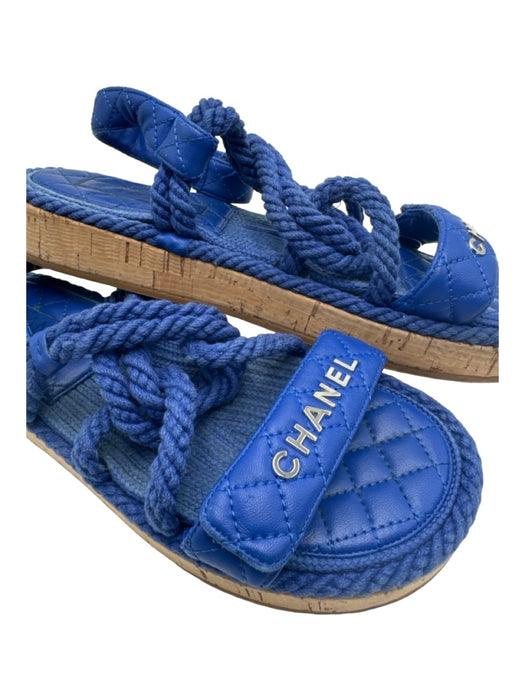 Chanel Shoe Size 39 Blue Leather Rope Cork Velcro Sandals Blue / 39