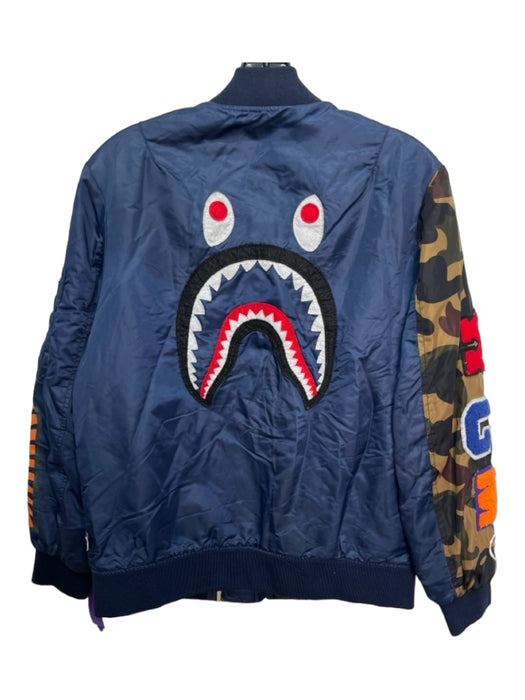 Bape AS IS Size L Blue Synthetic Solid Bomber Men's Jacket L