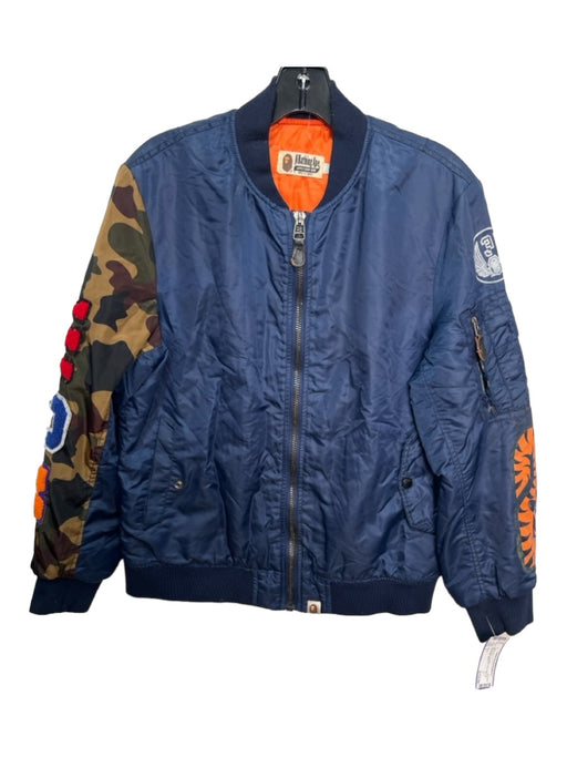 Bape AS IS Size L Blue Synthetic Solid Bomber Men's Jacket L