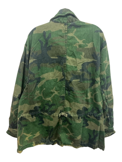 Free People Size M Green & Multi Cotton Camo Zip Up Collar Pockets Jacket Green & Multi / M