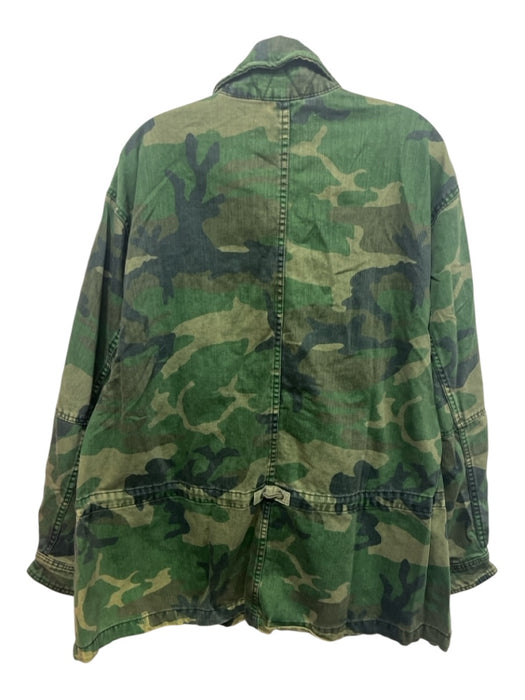Free People Size M Green & Multi Cotton Camo Zip Up Collar Pockets Jacket Green & Multi / M
