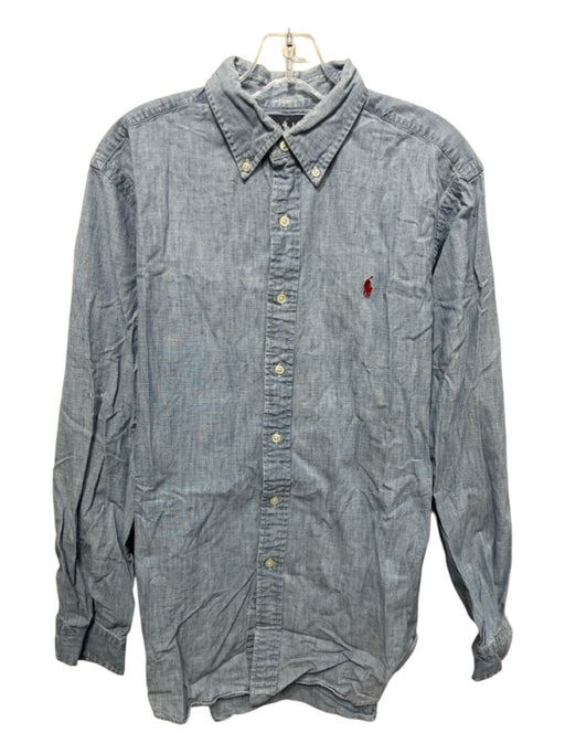 Polo Ralph Lauren Size M Blue Cotton Solid Button Down Men's Long Sleeve Shirt Blue / M