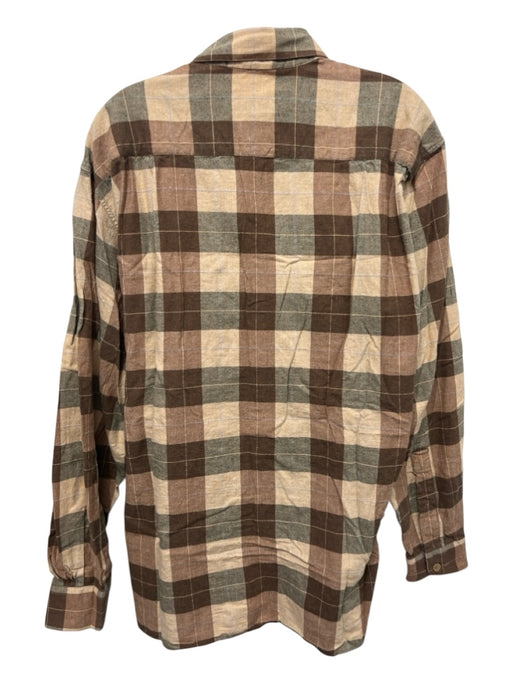 Ermenegildo Zegna Size L Brown & Multi Cotton Plaid Men's Long Sleeve Shirt Brown & Multi / L