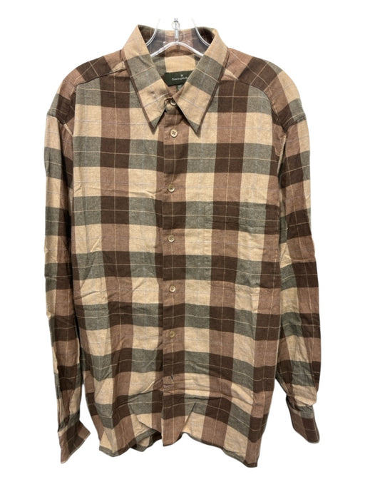 Ermenegildo Zegna Size L Brown & Multi Cotton Plaid Men's Long Sleeve Shirt Brown & Multi / L