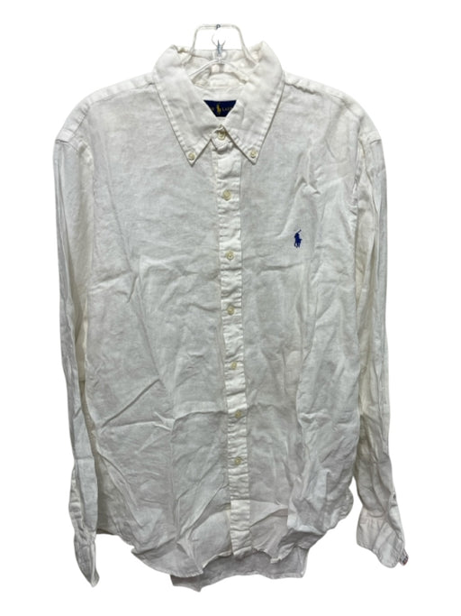 Polo Ralph Lauren Size L White Linen Solid Button Down Men's Long Sleeve Shirt White / L