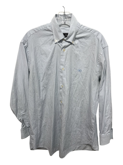 Ferragamo Size L Light Blue & White Cotton Striped Button up Long Sleeve Shirt Light Blue & White / L