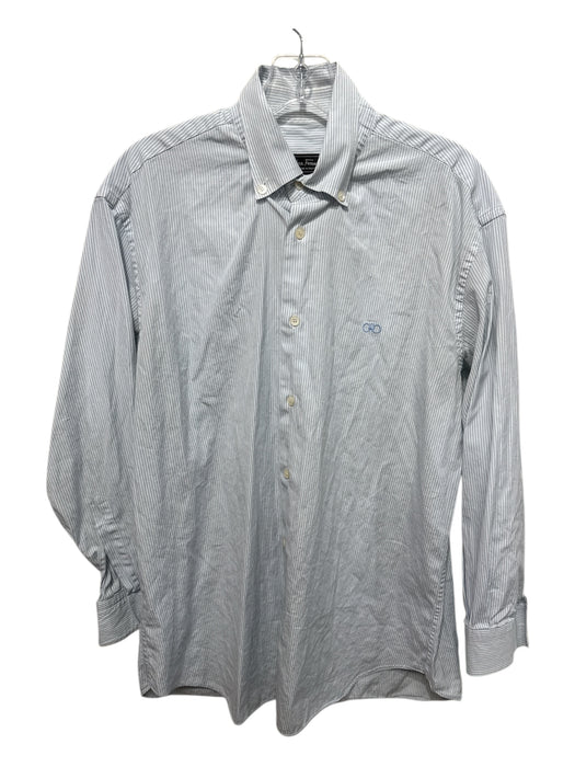Ferragamo Size L Light Blue & White Cotton Striped Button up Long Sleeve Shirt Light Blue & White / L