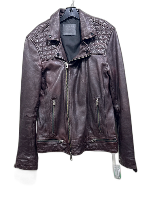ALLSAINTS Size M Dark Brown Leather Quilted Moto Men's Jacket Dark Brown / M