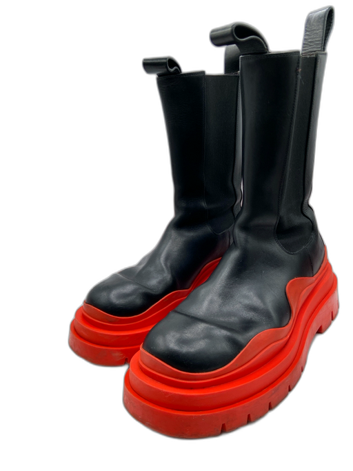 Bottega Veneta Shoe Size 39 Black & Red Leather Rubber Sole Color Block Booties Black & Red / 39