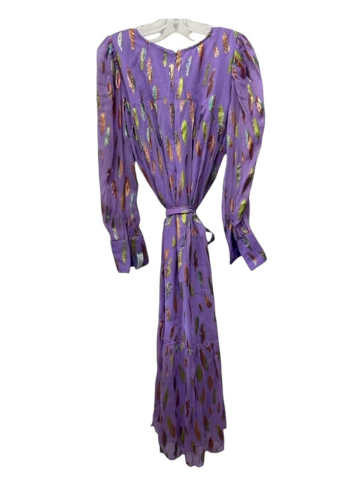 Ciebon Size L Purple Print Viscose Blend Metallic Long Sleeve Midi Dress Purple Print / L