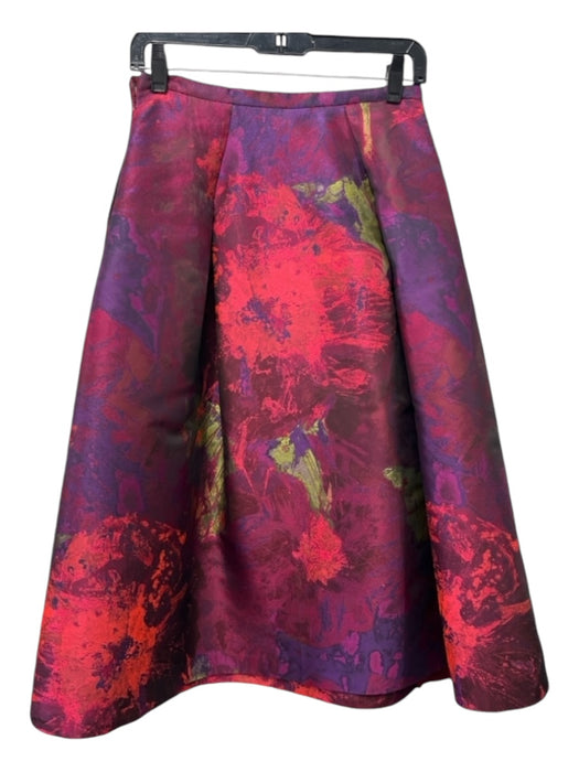 Ann Mashburn Size S Pink & Purple Polyester Jacquard Pleated Knee Length Skirt Pink & Purple / S