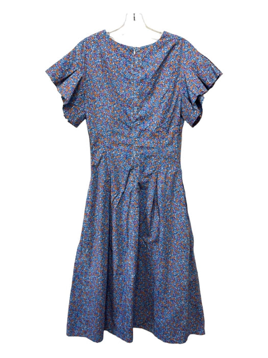 Son Trava Size S Blue, Orange, Purple Cotton Back Zip Ditsy Floral Midi Dress Blue, Orange, Purple / S